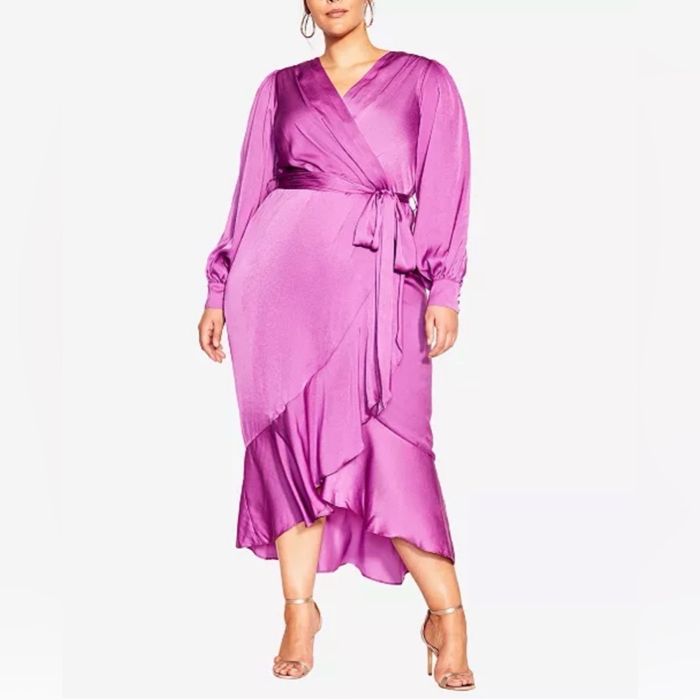 City Chic Vibrant Pink Long Sleeve Dress